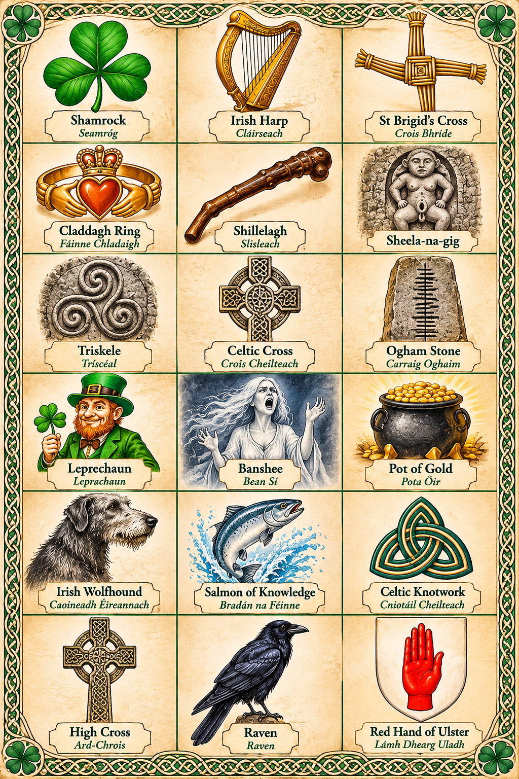 Illustration of Irish symbols, mythology and folklore (1)